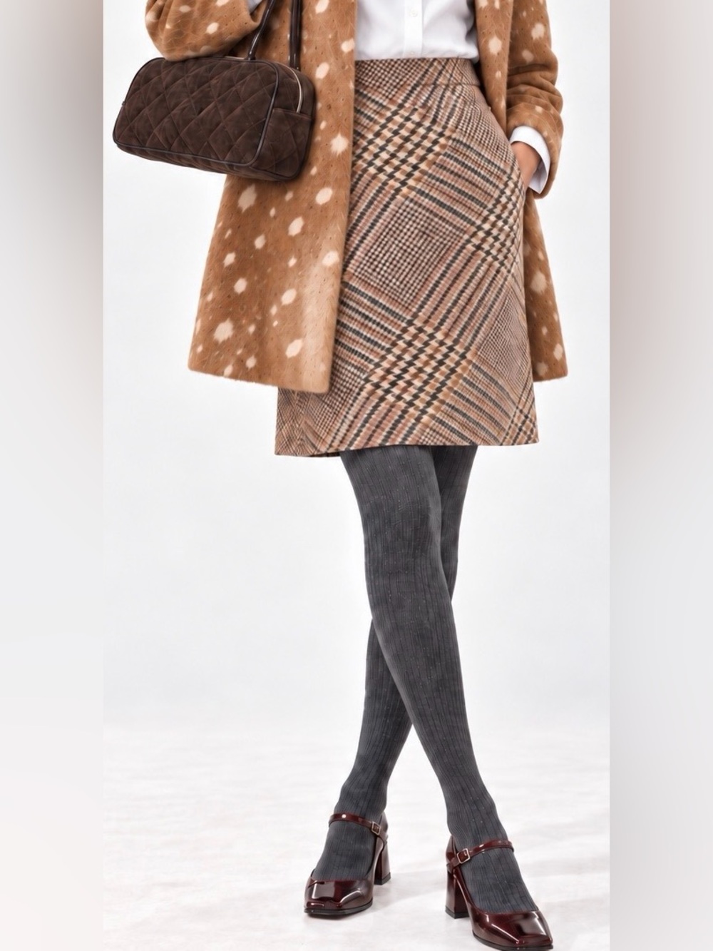 Tory Burch Tan and Brown Plaid A-line Skirt, Size 6